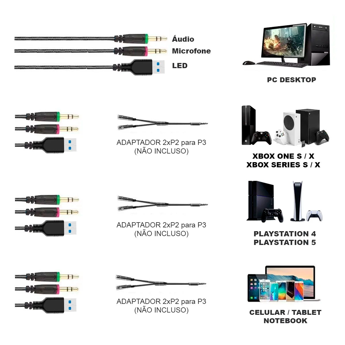 Headset Gamer Havit Estéreo