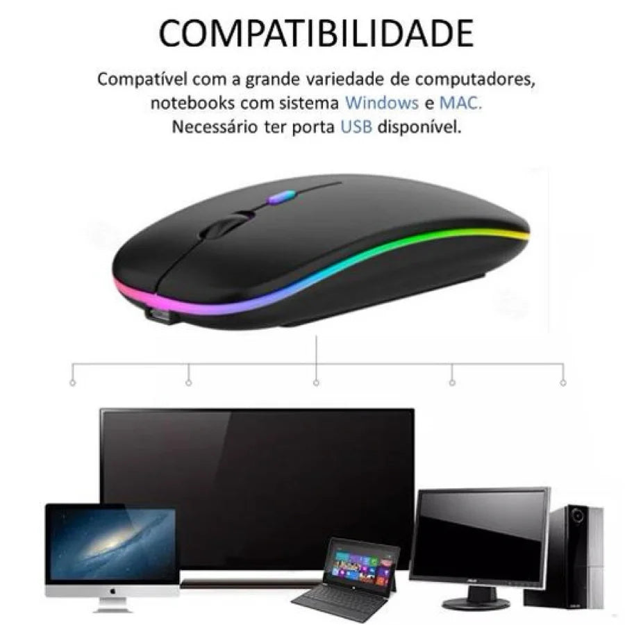 Mouse Sem Fio RGB Recarregável