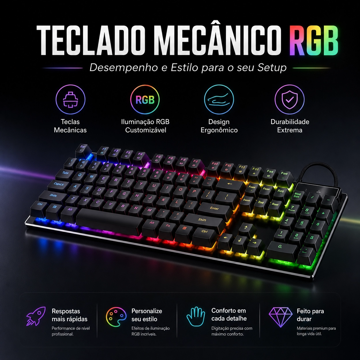 Teclado Gamer Semi Mecânico RGB